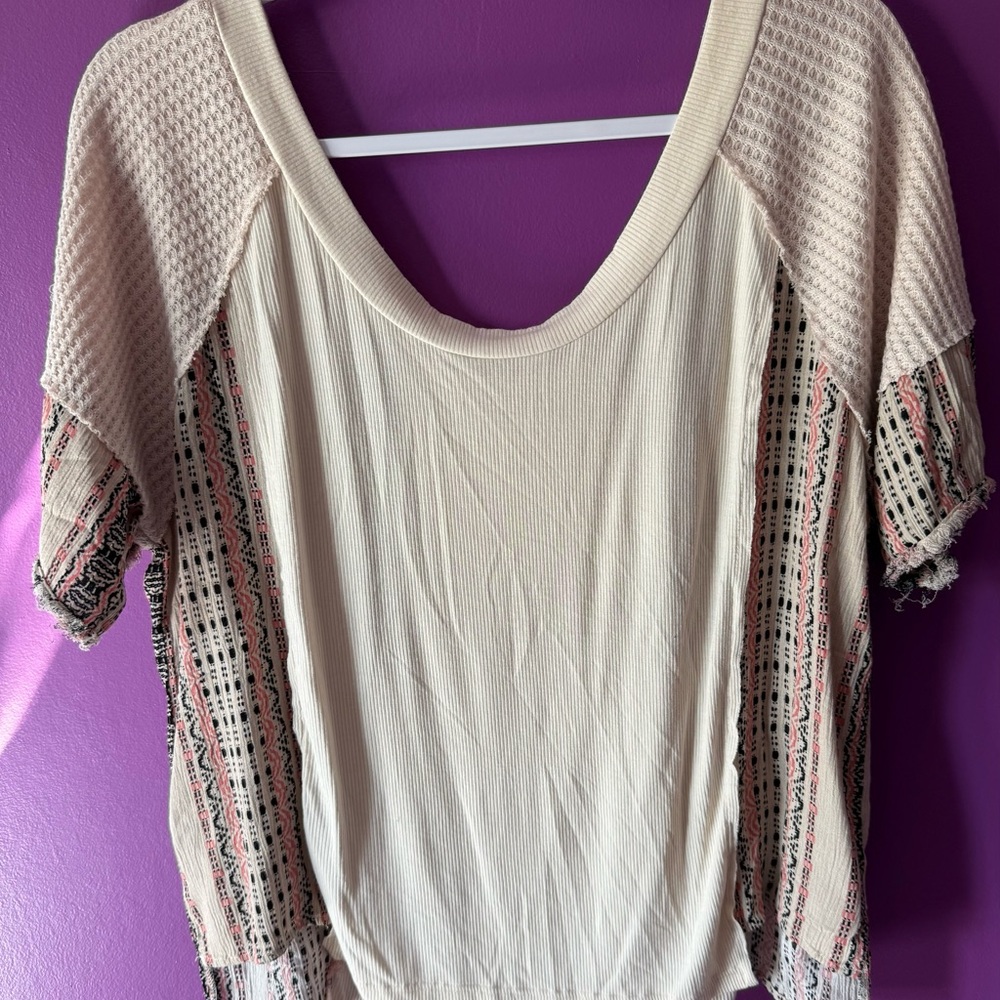 Cream Boxy Lightweight Blouse with Short Sleeves